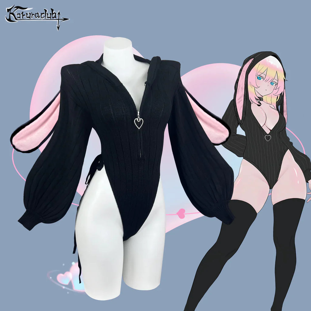 Black Bunny Ear Hoodie Bodysuit KO64-B
