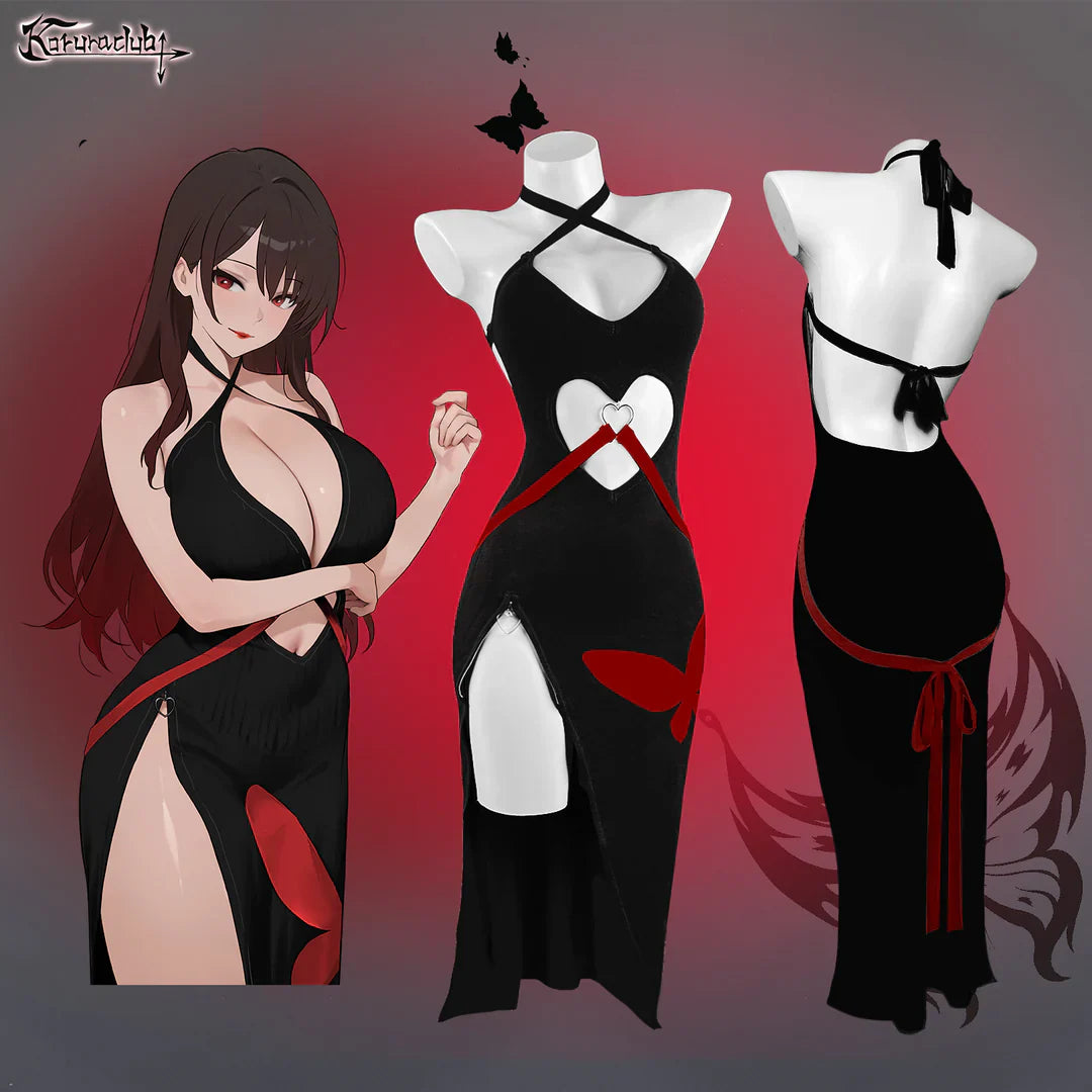 Sexy Red Heart Cutout Dress For Female HA2876