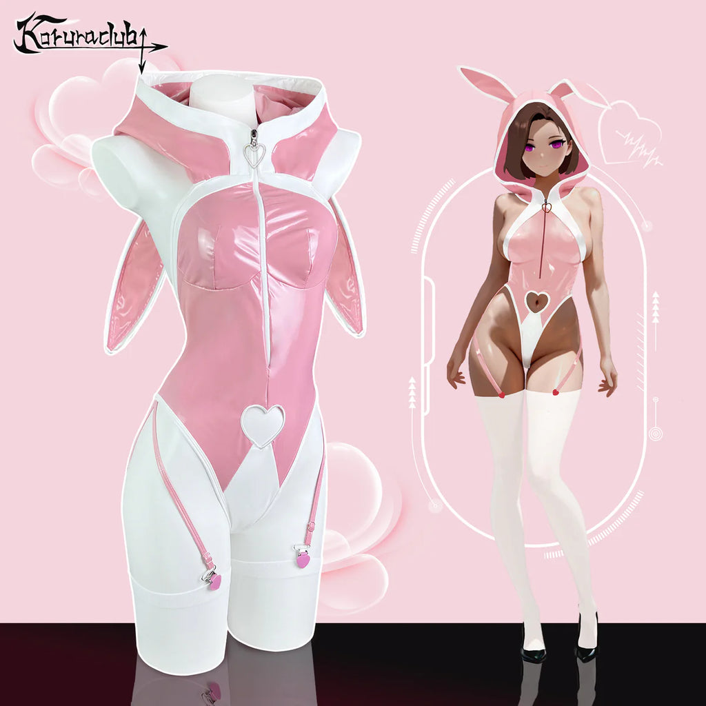 Pink Bunny Hoodie Bodysuit Lingerie HA2937
