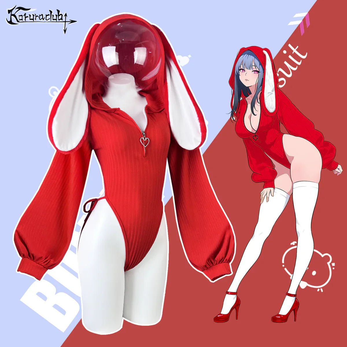 Chic Grey Bunny Ear Hoodie Bodysuit KO64